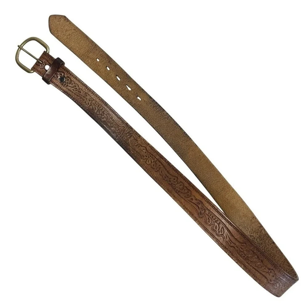 Vintage Levis 2235 Tooled Leather Belt Size 36 Brown Western Steerhide 1970s USA